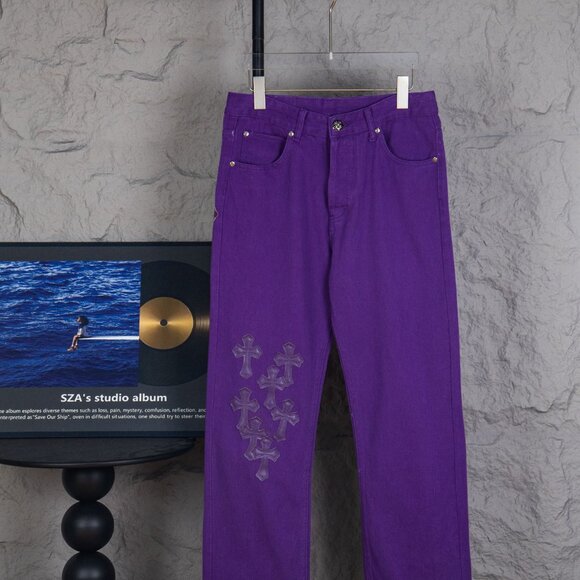 Chrome Hearts Unisex Cross Patch Purple Limited Edition Couple Jeans - Picture 1 of 11